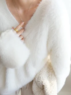 COMMENSE Oversized Fuzzy V-neck Sweater* Sweater Tops|Sweaters & Cardigans