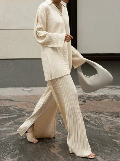 COMMENSE Oversized Leisure Pleat Pockets Two Piece Pants Set* Pants Sets|Long Sleeve Sets