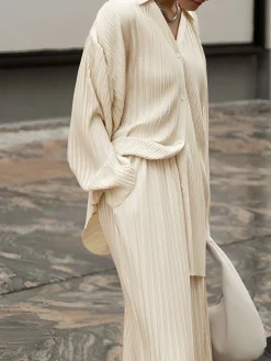 COMMENSE Oversized Leisure Pleat Pockets Two Piece Pants Set* Pants Sets|Long Sleeve Sets