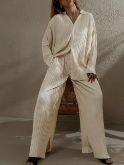 COMMENSE Oversized Leisure Pleat Pockets Two Piece Pants Set* Pants Sets|Long Sleeve Sets