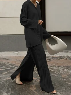 COMMENSE Oversized Leisure Pleat Pockets Two Piece Pants Set* Pants Sets|Long Sleeve Sets