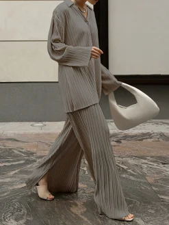 COMMENSE Oversized Leisure Pleat Pockets Two Piece Pants Set* Pants Sets|Long Sleeve Sets