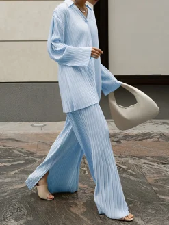 COMMENSE Oversized Leisure Pleat Pockets Two Piece Pants Set* Pants Sets|Long Sleeve Sets