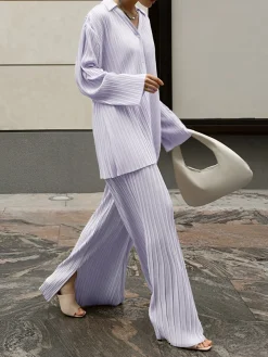 COMMENSE Oversized Leisure Pleat Pockets Two Piece Pants Set* Pants Sets|Long Sleeve Sets