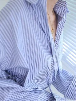 COMMENSE Oversized Pinstripe Button Down Shirt* Blouses & Shirts|Tops