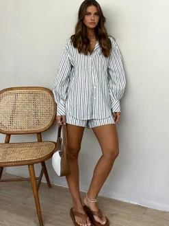 COMMENSE Oversized Striped Pockets Casual Shorts Set* Shorts Sets|Shorts
