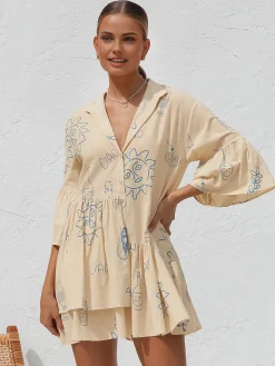 COMMENSE Oversized Sun Print Short Dress* Casual Dresses|Vacation Dresses