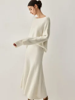 COMMENSE Oversized Sweater Two Piece Skirt Set* Sweater Tops|Long Sleeve Sets
