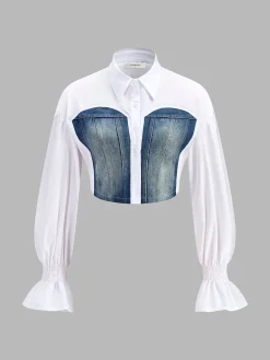 COMMENSE Panel Crop Polo Shirt* Crop Tops|Blouses & Shirts