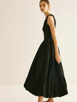 COMMENSE Panel Pleated Jersey Tank Dress* Black Dresses|Casual Dresses