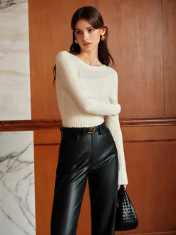 COMMENSE Panel Ribbed Slim Sweater* Sweater Tops|Sweaters & Cardigans