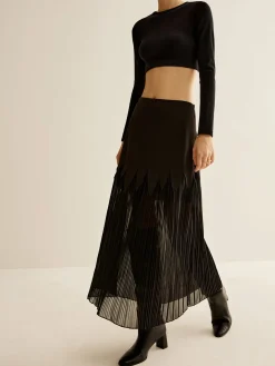 COMMENSE Panel Sheer Zipper Midi Skirt* Skirts|Bottoms