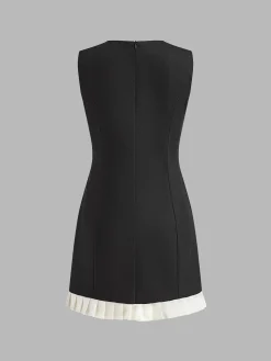 COMMENSE Paneled Rhinestone Bow Short Dress* Black Dresses|Casual Dresses