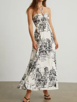 COMMENSE Paris Street Halter Long Dress* White Dresses|Casual Dresses