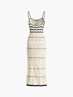 COMMENSE Paros Crochet Eyelet See Through Midi Dress* White Dresses|Sweater Dresses