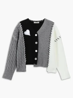 COMMENSE Patchwork Cable Knit Contrast Stitch Cardigan* Cardigans|Sweaters & Cardigans