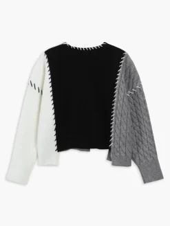 COMMENSE Patchwork Cable Knit Contrast Stitch Cardigan* Cardigans|Sweaters & Cardigans