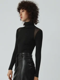 COMMENSE Patchwork Mesh Turtleneck Long Sleeve Bodysuit* Bodysuits|Bodysuits