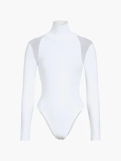 COMMENSE Patchwork Mesh Turtleneck Long Sleeve Bodysuit* Bodysuits|Bodysuits