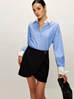 COMMENSE Patchwork Pinstripe Lapel Shirt* Blouses & Shirts|Matching Sets
