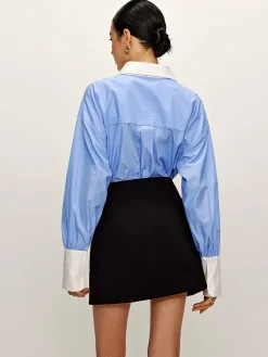 COMMENSE Patchwork Pinstripe Lapel Shirt* Blouses & Shirts|Matching Sets