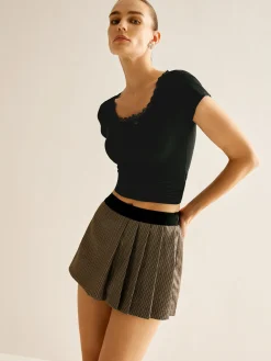 COMMENSE Patchwork Plaid Pleated Shorts* Shorts|Bottoms