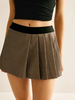 COMMENSE Patchwork Plaid Pleated Shorts* Shorts|Bottoms