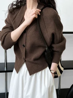 COMMENSE Patchwork V-neck Button Sweater* Sweater Tops|Sweaters & Cardigans