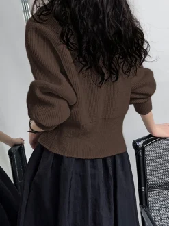 COMMENSE Patchwork V-neck Button Sweater* Sweater Tops|Sweaters & Cardigans