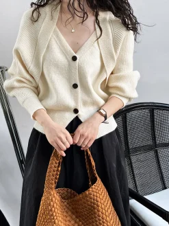 COMMENSE Patchwork V-neck Button Sweater* Sweater Tops|Sweaters & Cardigans