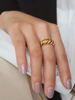 COMMENSE 1pc Croissant Hemp Pattern Ring* Rings & Bracelets|Accessories