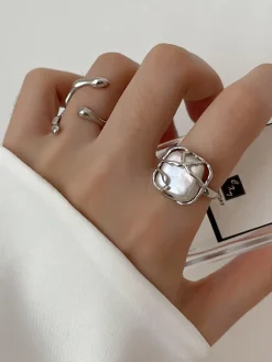 COMMENSE 1pc Minimalist Full Moon Pearl Ring* Rings & Bracelets|Accessories