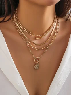 COMMENSE 4pcs Chunky Stacking Pendant Necklace* Necklaces|Accessories