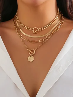 COMMENSE 4pcs Chunky Stacking Pendant Necklace* Necklaces|Accessories