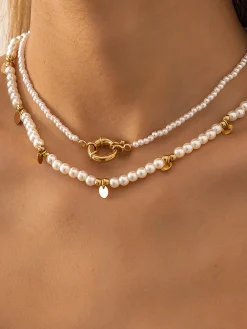 COMMENSE 2pcs Pearl Beaded en Hoop Necklace* Necklaces|Accessories