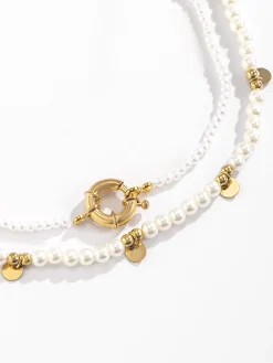 COMMENSE 2pcs Pearl Beaded en Hoop Necklace* Necklaces|Accessories