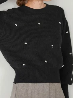 COMMENSE Pearl Beaded Cinched Sweater* Sweater Tops|Sweaters & Cardigans