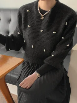 COMMENSE Pearl Beaded Cinched Sweater* Sweater Tops|Sweaters & Cardigans