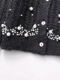 COMMENSE Pearl Beaded Long Sleeve Knit Top* Knitwear|Tops