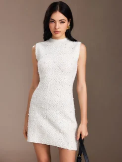 COMMENSE Pearl Beaded Sweater Tank Dress* White Dresses|Sweater Dresses