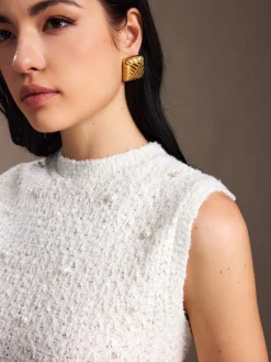 COMMENSE Pearl Beaded Sweater Tank Dress* White Dresses|Sweater Dresses