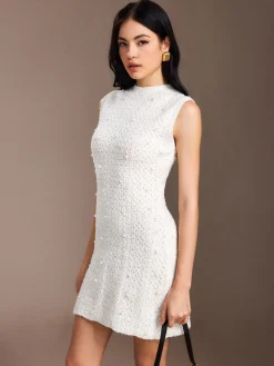 COMMENSE Pearl Beaded Sweater Tank Dress* White Dresses|Sweater Dresses