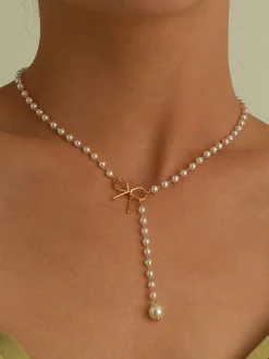 COMMENSE Pearl Bow Knot Pendant Necklace* Necklaces|Accessories