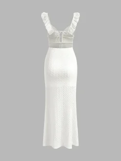 COMMENSE Pearl Keyhole Neckline Cami Long Dress* White Dresses|Black Dresses