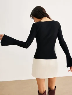 COMMENSE Pearl Trim Bell Sleeve Skinny Sweater* Sweater Tops|Sweaters & Cardigans