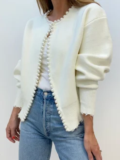 COMMENSE Pearl Trim Ripped Hem Cardigan* Cardigans|Sweaters & Cardigans