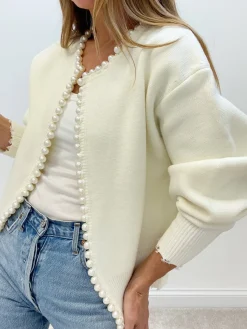 COMMENSE Pearl Trim Ripped Hem Cardigan* Cardigans|Sweaters & Cardigans