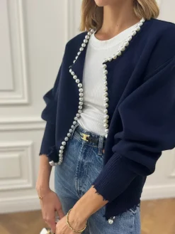 COMMENSE Pearl Trim Ripped Hem Cardigan* Cardigans|Sweaters & Cardigans