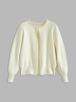 COMMENSE Pearl Trim Ripped Hem Cardigan* Cardigans|Sweaters & Cardigans