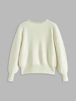 COMMENSE Pearl Trim Ripped Hem Cardigan* Cardigans|Sweaters & Cardigans